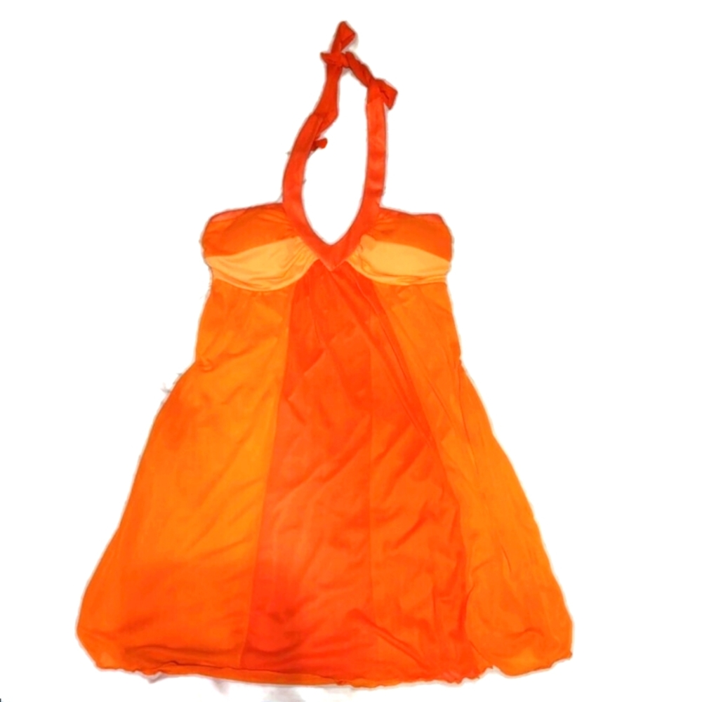 NWOT BCX Dress with strap neck tie. Orange and pink. Polyester - Picture 1 of 3